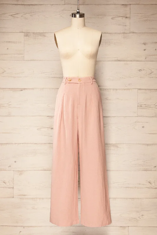 Dunster Pink | Wide-Leg Linen Pants