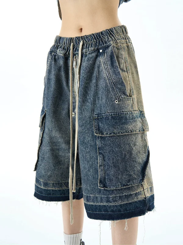 Gradient Raw Edge Denim Shorts