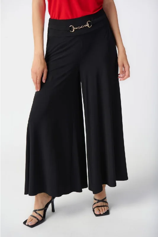 Joseph Ribkoff Black Metal Hardware Detail Pull On Wide Leg Pants 241121