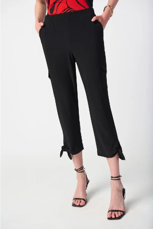 Joseph Ribkoff Black Pull On Tie Hem Cropped Cargo Pants 241111