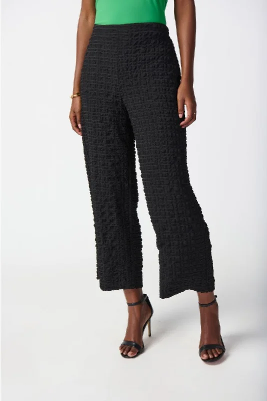 Joseph Ribkoff Black Textured Check Pull On Cropped Wide Leg Pants 241187