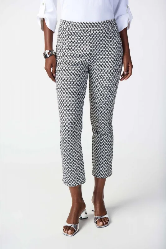 Joseph Ribkoff Black/White Geometric Print Stretch Pull On Cropped Pants 241224