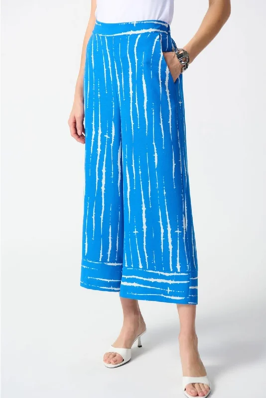 Joseph Ribkoff Blue/White Abstract Print Pull On Culotte Pants 242047