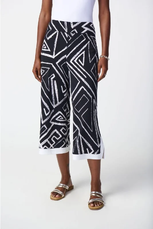 Joseph Ribkoff Midnight/Vanilla Abstract Print Pull On Culotte Pants 241280