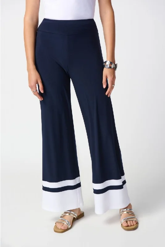 Joseph Ribkoff Midnight/Vanilla Color-Block Pull On Wide Leg Pants 241292