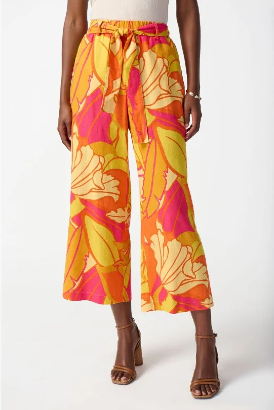 Joseph Ribkoff Pink/Multi Tropical Print Pull On Wide Leg Pants 242910