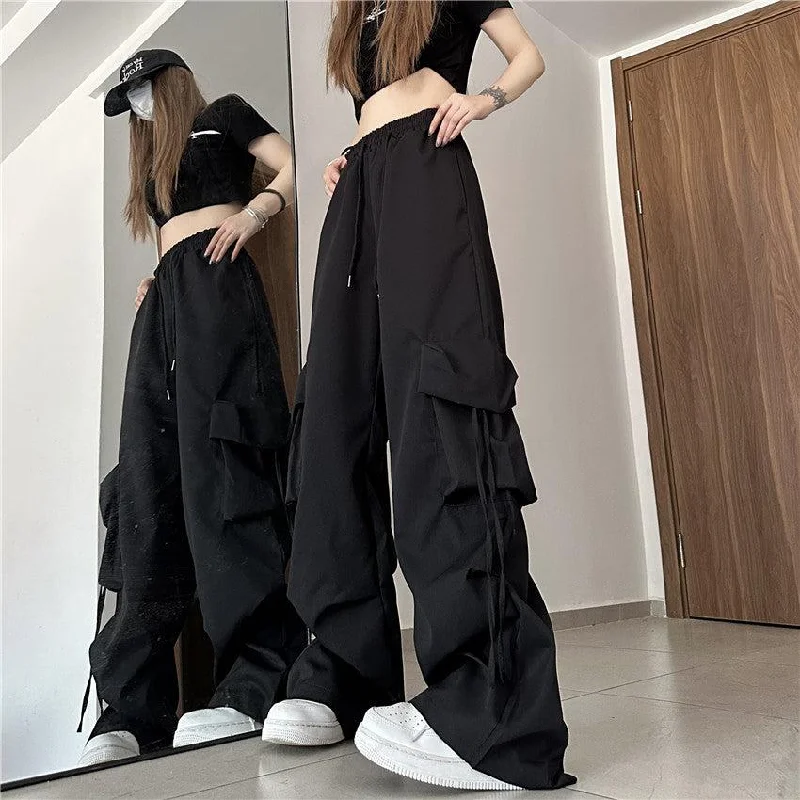 Drawstring Wide Leg Cargo Pants