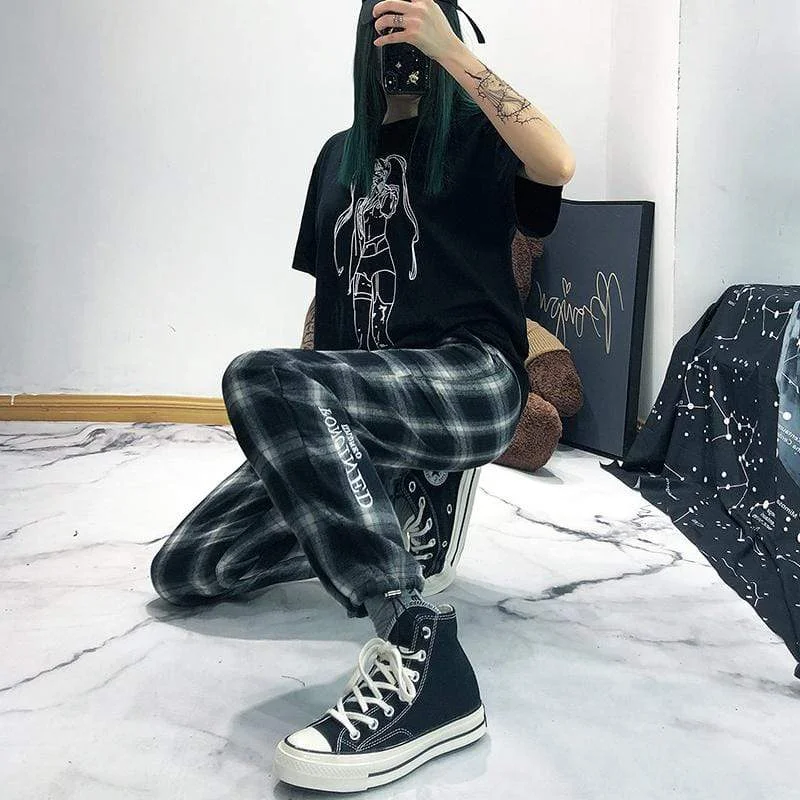 Women's Hip-hop Black&White Plaid Pants