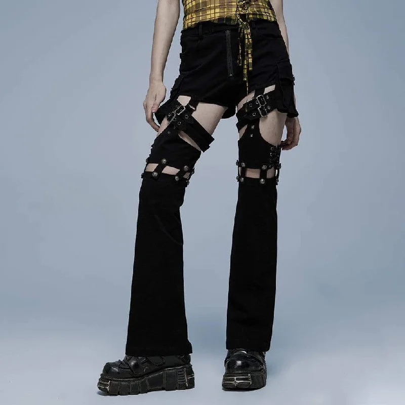 Women's Punk Cutout Buckles Splice Pants