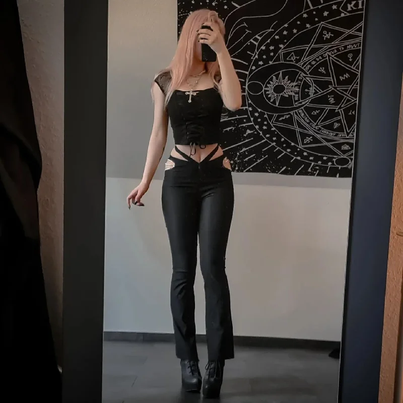 Women's Punk High-waisted Cutout Flared Pants