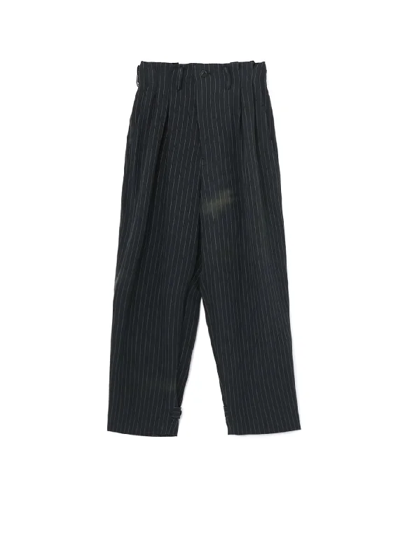 LINEN/COTTON PIN-STRIPE UNEVENLY DYED 2 PLEAT PANTS