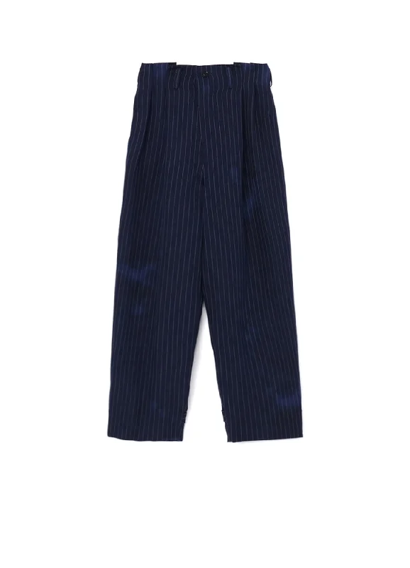 LINEN/COTTON PIN-STRIPE UNEVENLY DYED 2 PLEAT PANTS