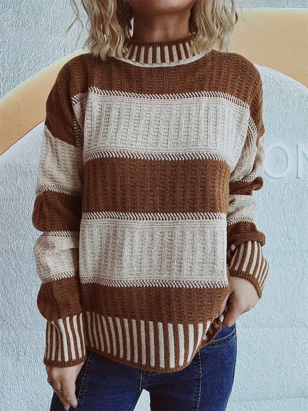 Contrast Round Neck Long Sleeve Sweater