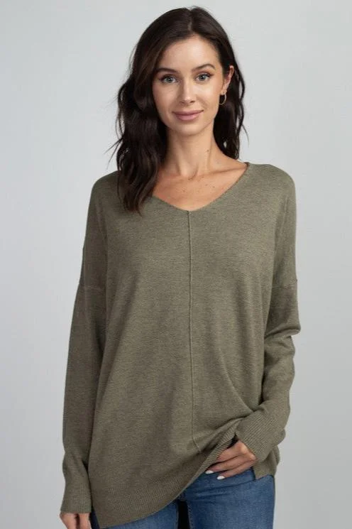 Heather Olive V Neck Sweater