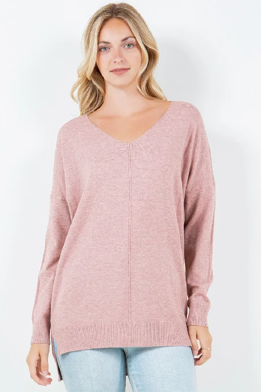 Heather Soft Pink V Neck Sweater