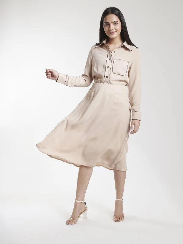 Poly Moss A line Skirt Suit - Beige