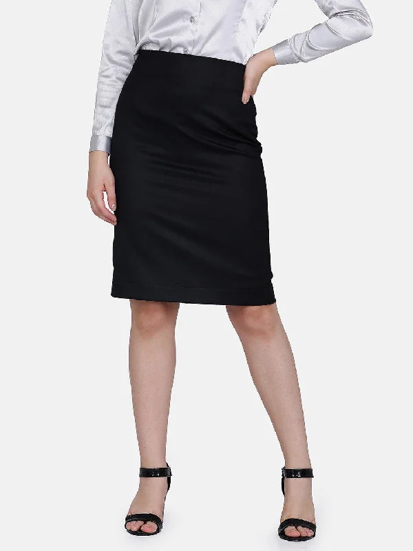 Poly Cotton Straight Skirt - Black