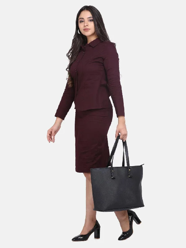 Slim Fit Formal Stretch Skirt Suit - Burgundy Red