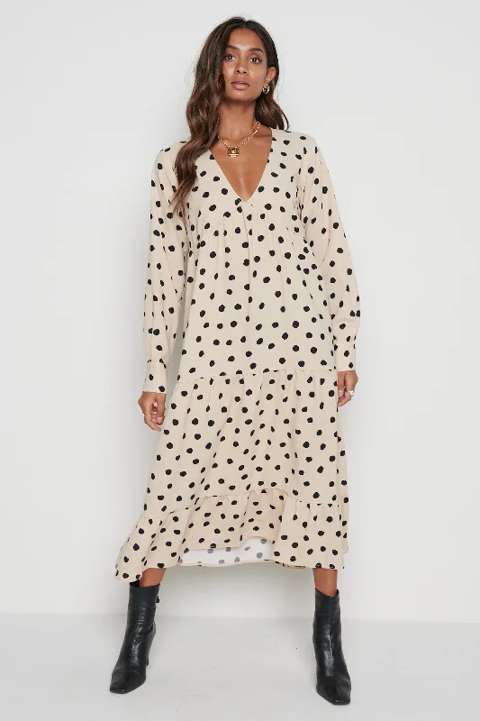 Dotty Day Dress (Beige)