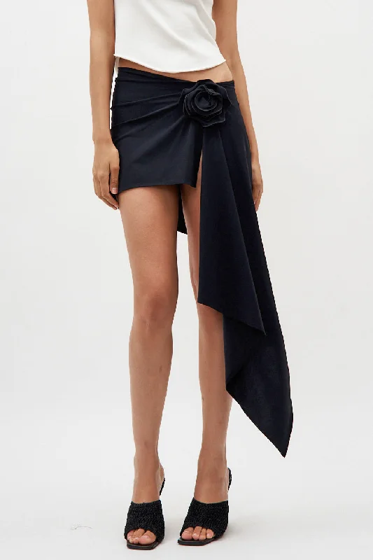 Asymmetrical Draped Black Swim Skirt