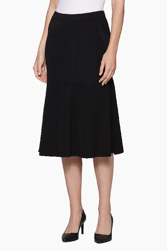 Flared Knit Midi Skirt, Black