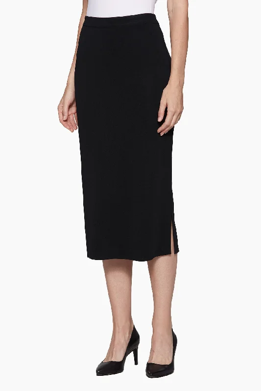 Plus Size Straight Knit Midi Skirt, Black