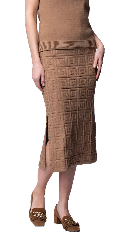 Sabrina Square Pattern Midi Straight Skirt; Mocha