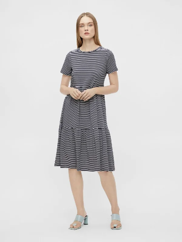 Stephanie Smock Dress (White/Navy Stripe)