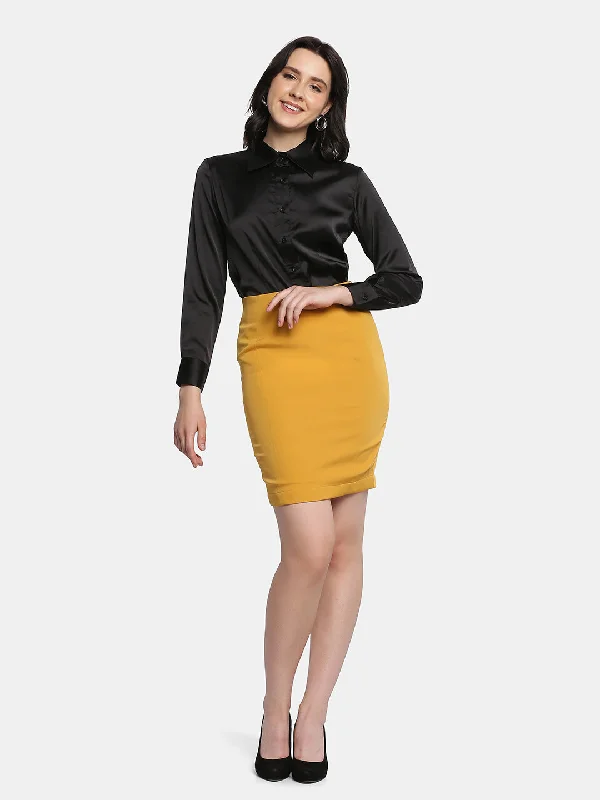 Stretch Pencil Skirt - Mustard Yellow