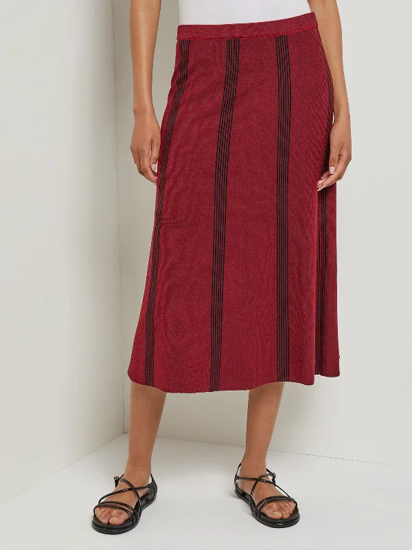 Tonal Stripe Flared Knit Skirt, Scarlet Red