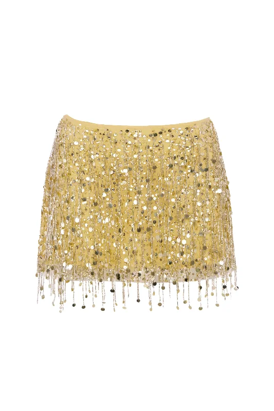 Yasmin Hand Beaded Gold Mini Skirt