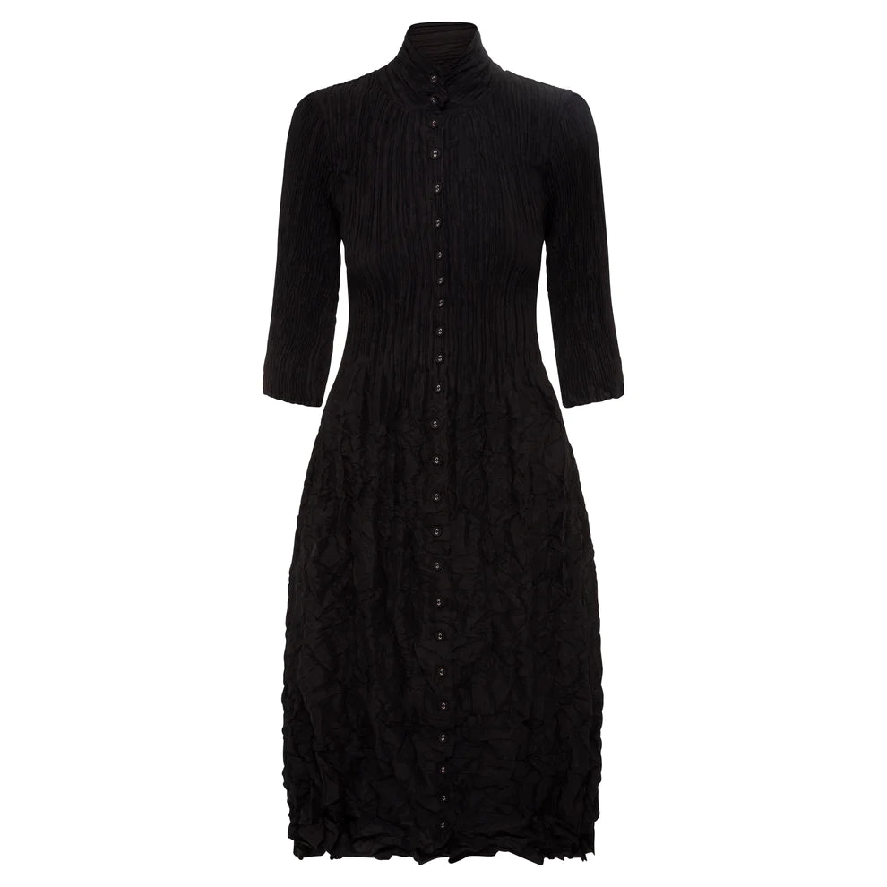 Alquema Nehru Black On Black Button Coat Dress