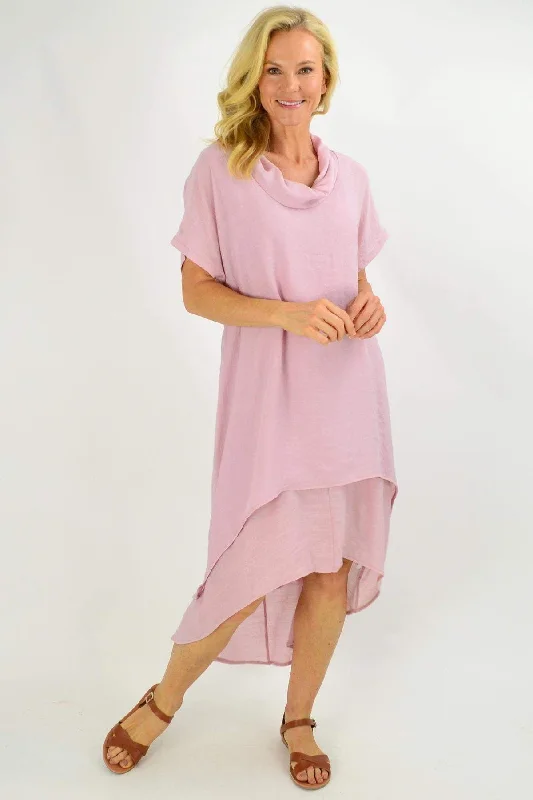 Blush Pink Cowl Neck Tunic Dress