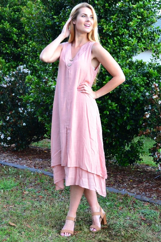 Blush Pink Sleeveless Coconut Button Tunic Dress