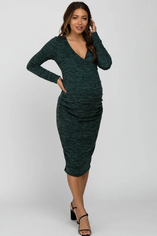 Forest Green Heather Wrap Fitted Maternity Dress