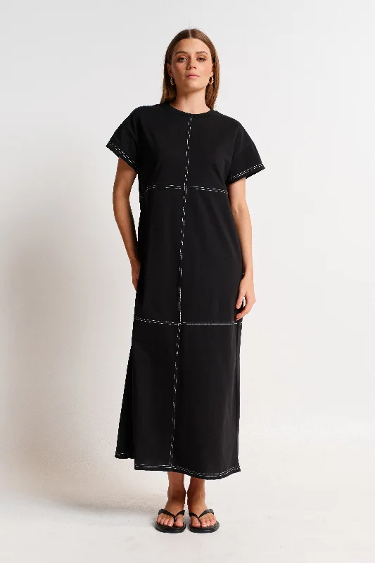 Miro Contrast Panel Midi Tee Dress - Black / White