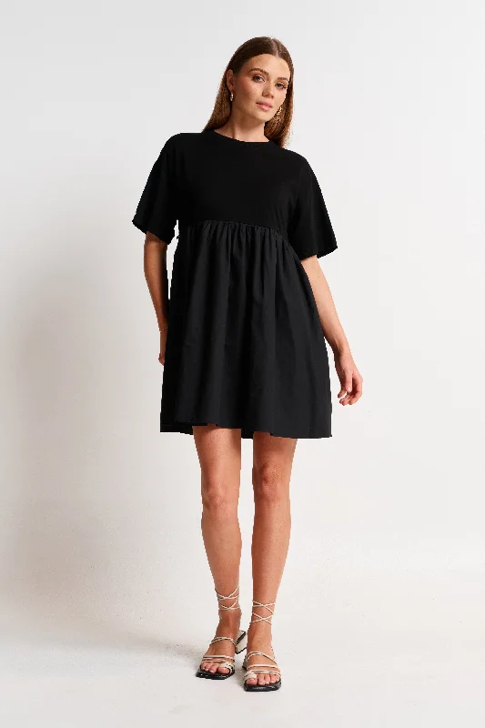 Nora Combination Panel Tee Dress - Black