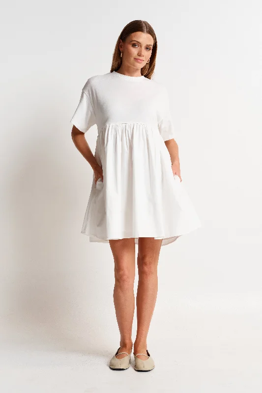 Nora Combination Panel Tee Dress - White