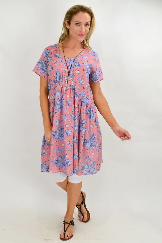 Peach Blue Peasant Tunic Dress