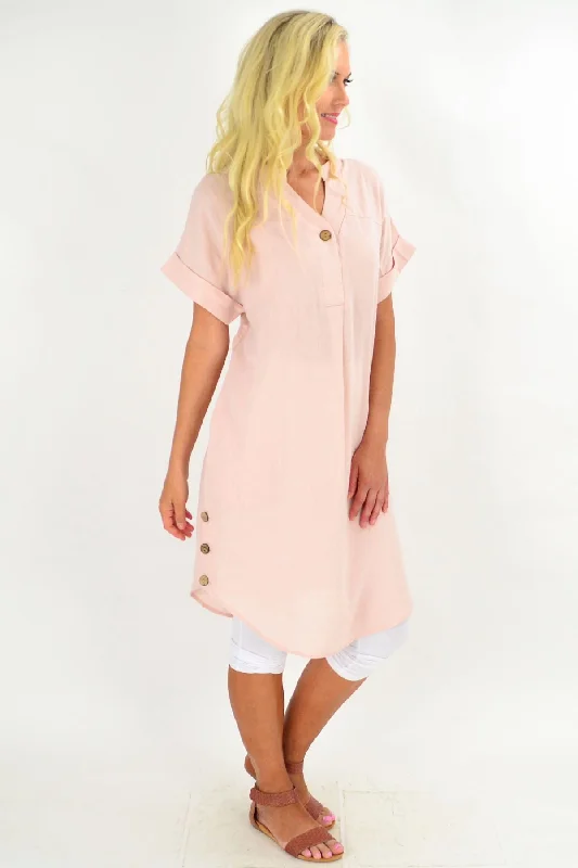 Peaches and Cream Linen Shift Tunic Dress