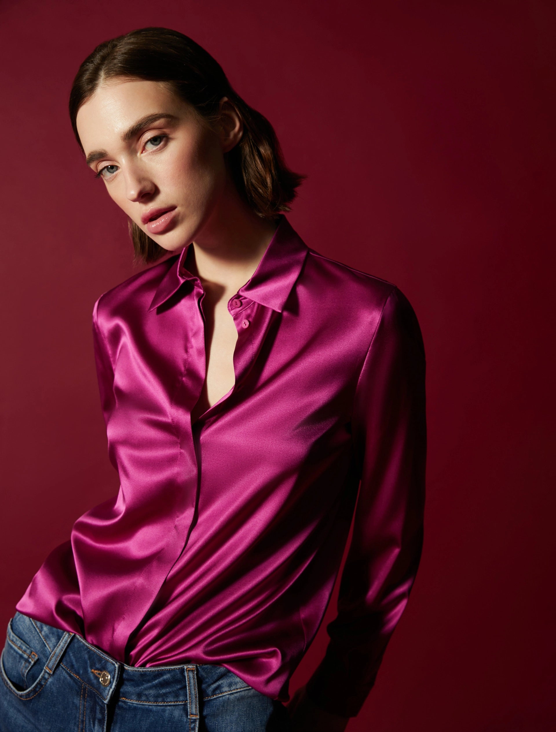 PENNYBLACK Fuchsia Silk Satin Peonia Shirt