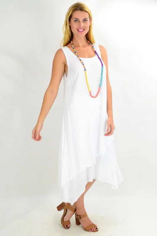 White Asymmetrical Hem Tunic Dress