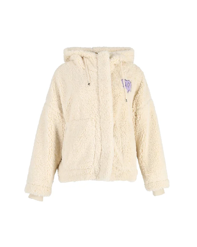 Maje x Varley Bayavar Hooded Jacket in Cream Faux Fur