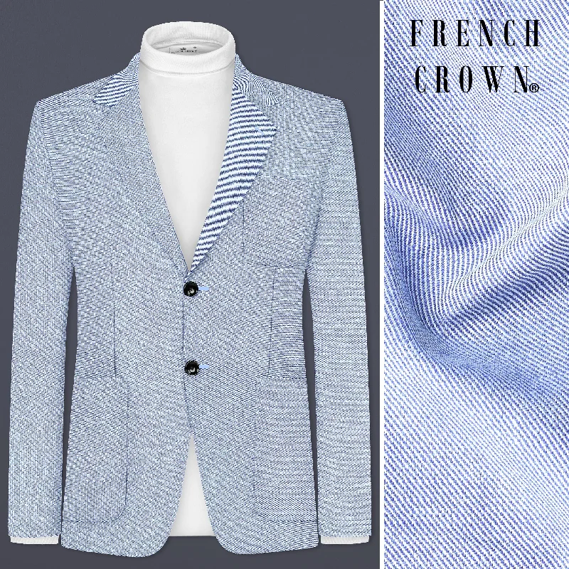 Carolina Blue Textured Cotton Single Breasted Designer Blazer