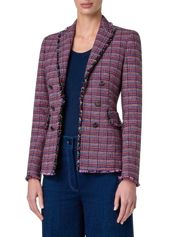 Double Breasted Grid Check Jacket In Multi