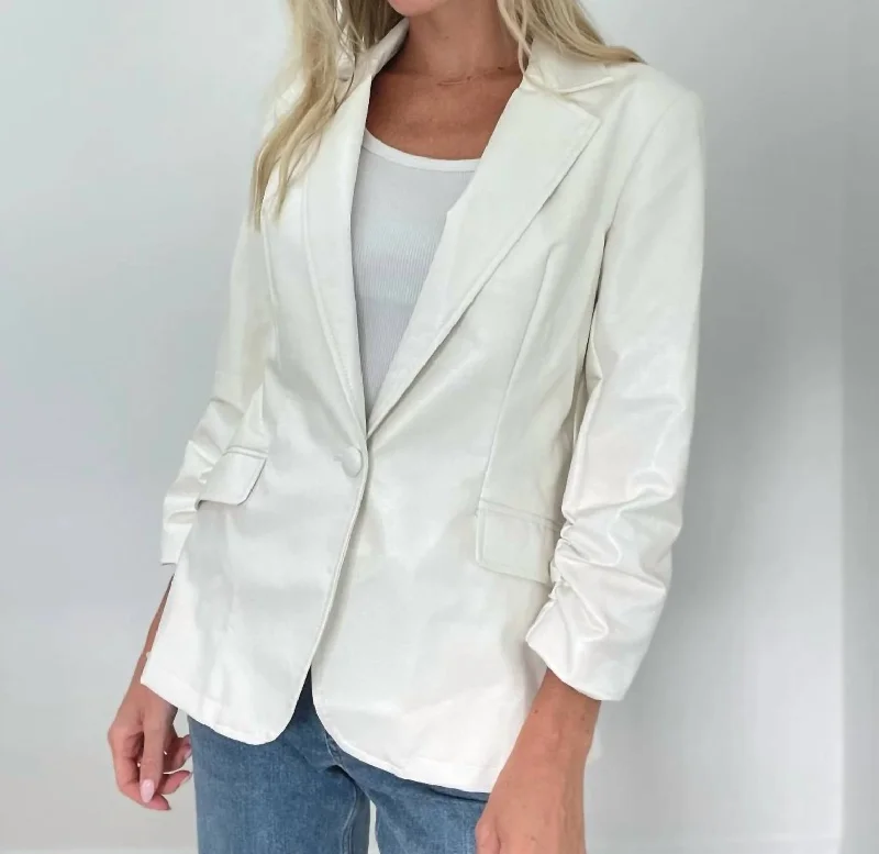 Kylie Faux Leather Blazer In Pearl