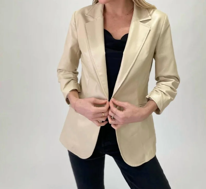 Kylie Faux Leather Blazer In Sand