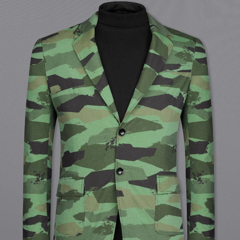 Lichen Green with Thunder Brown Camouflage Single Breasted Designer Blazer