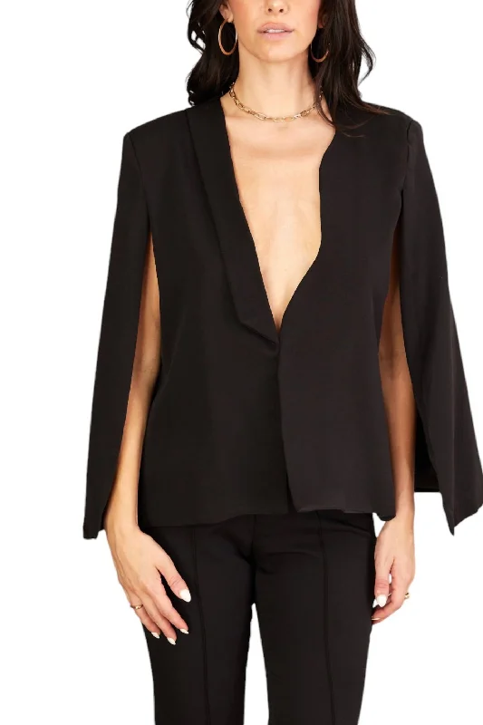 Open Front Cloak Blazer In Black