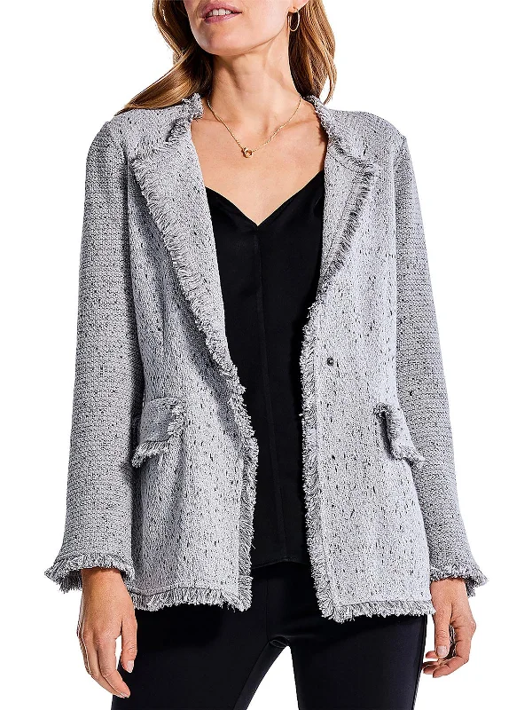 Petites Womens Heathered Fringe One-Button Blazer